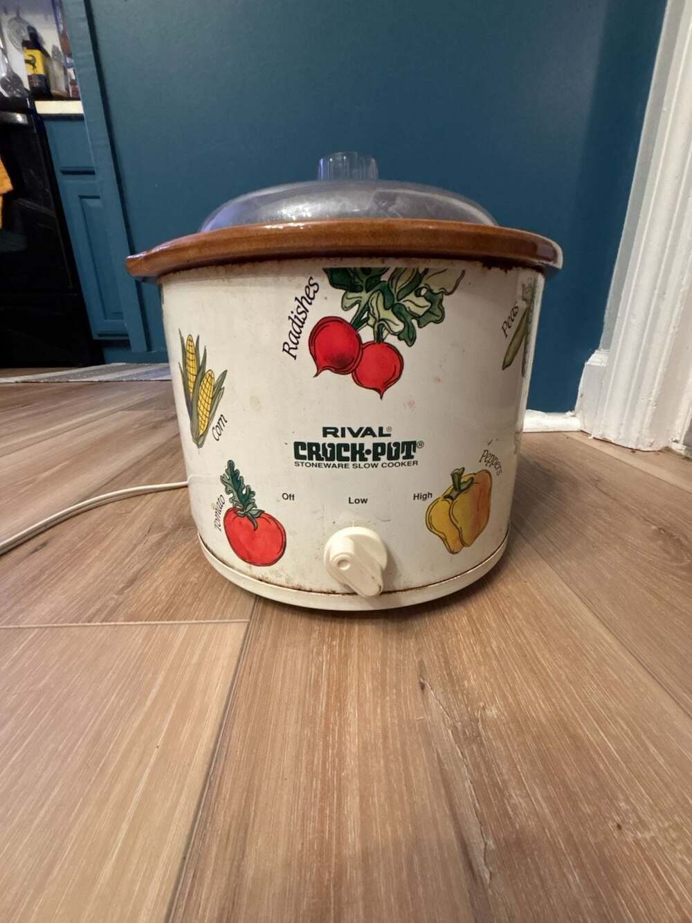 Vintage Rival CrockPot Stoneware Slow Cooker Model3120 Vegetable Pattern WORKING